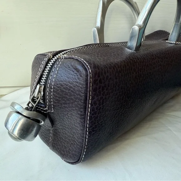 Latica Vintage Y2K Pebbled Leather Barrel Bag | Purple Silver Handle - Picture 16 of 17